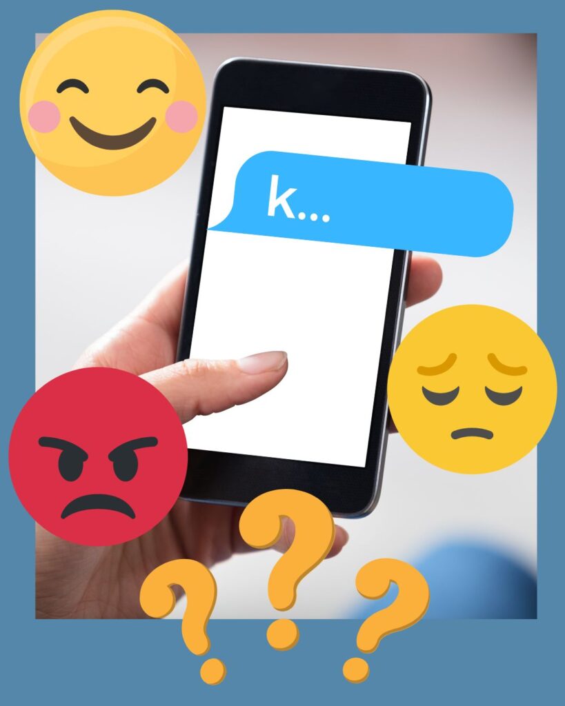 image of phone with text saying k... and question marks